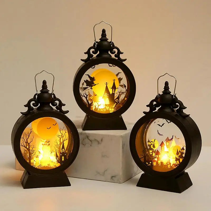 Halloween Lantern Halloween Decor Retro Decor Battery Lantern Flameless LED Candle Lantern Halloween Vintage Lantern ﻿